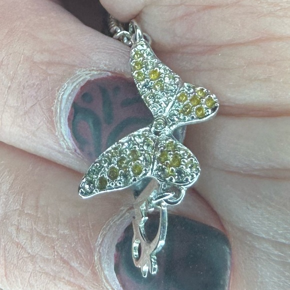 Dior Necklace Butterfly Pendant Logo Initials CD Gold Crystals - Picture 3 of 10